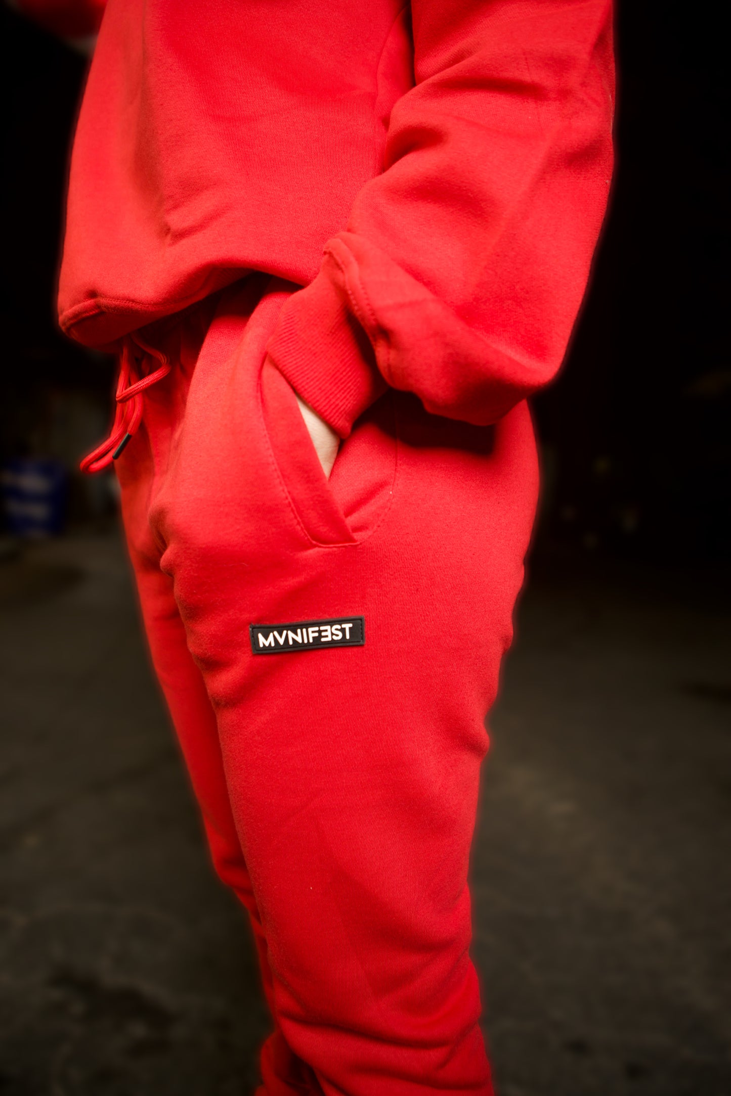 MVNIFEST Brand Semi Stacked Jogger Rubber Logo “Red/Crimson”