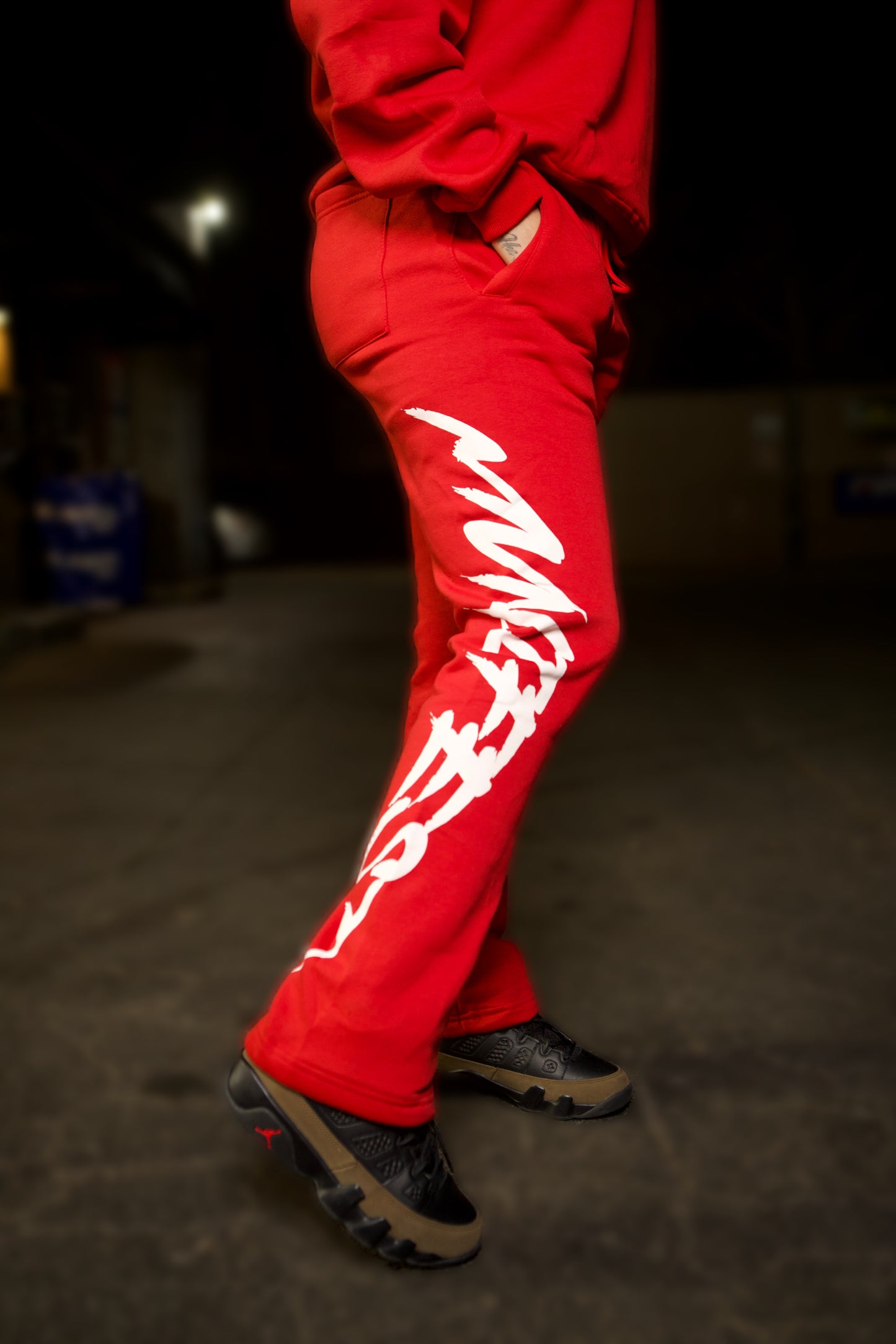MVNIFEST Brand Semi Stacked Jogger Rubber Logo “Red/Crimson”