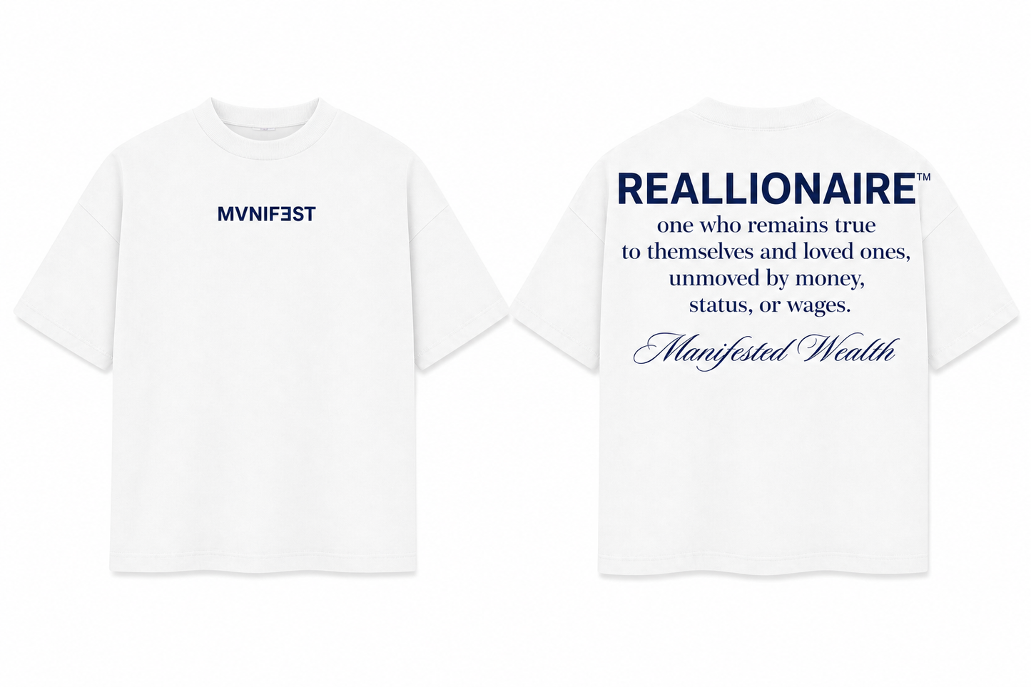 MVNIFƎST REALLIONAIRE™ Tee –White/Navy