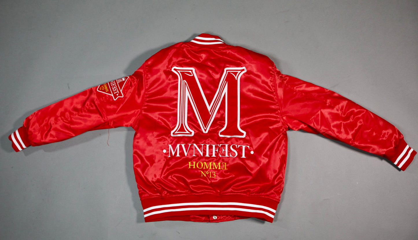 MVNIFEST HOMME Nº13 Satin Varsity Jacket – Red